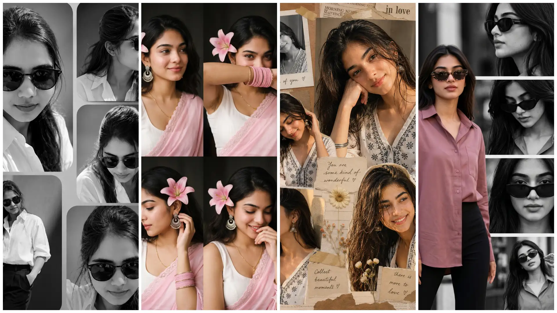 Girls Collage Portrait AI Photo Editing Prompts